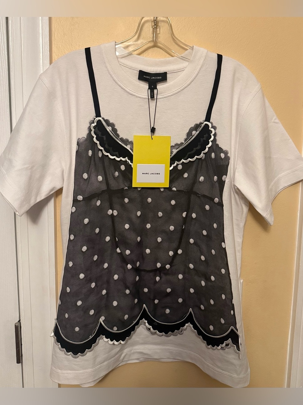 Marc Jacobs White Short-Sleeve Tee with Black Polka Dot Layered Graphic